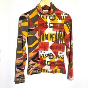 Muchacha Mock‎ Neck Top Colorful Graphic Print Long Sleeve Stretch Small Japan